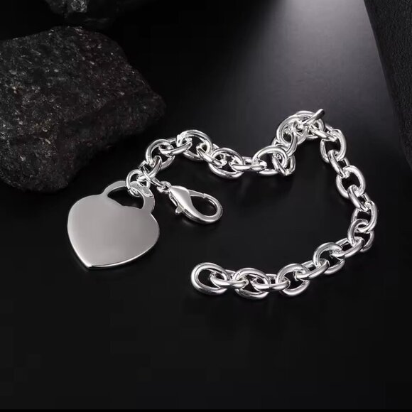 Sterling Silver 925 Chain bracelet with Heart Charm #1224 - Picture 8 of 9